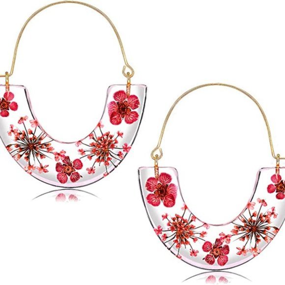 ♡ Flower Resin Hoop Earrings ♡ - Picture 3 of 6